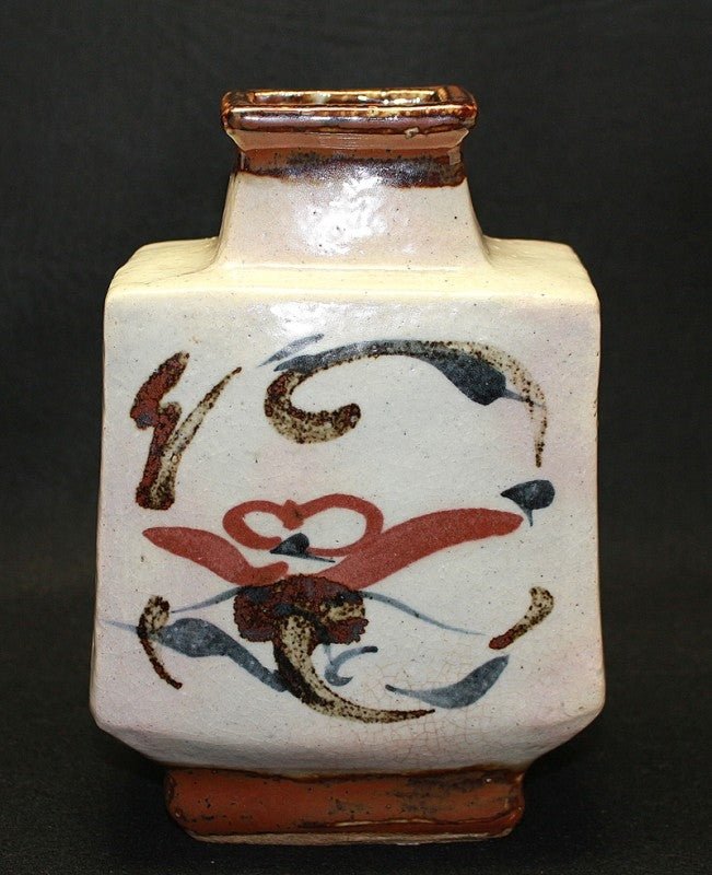 やまちゃん河井寛次郎作灰黒白釉掛回文筒瓶 検森を通る木枯 一品物