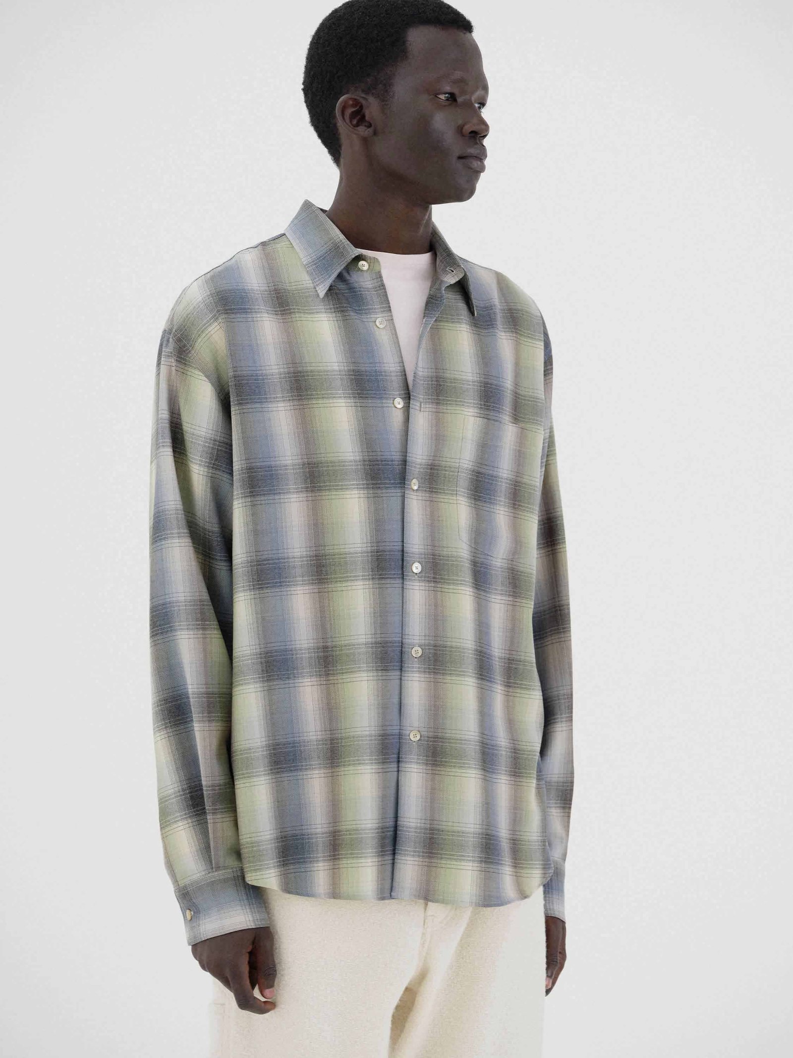 Auralee Super Light Wool Check Shirt - Blue Green Check – Totem