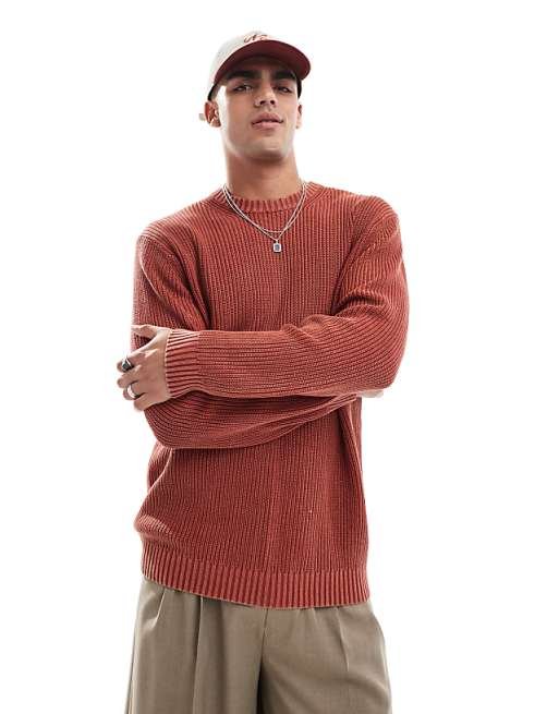 ONLY & SONS oversized knit sweater in vintage wash red | ASOS