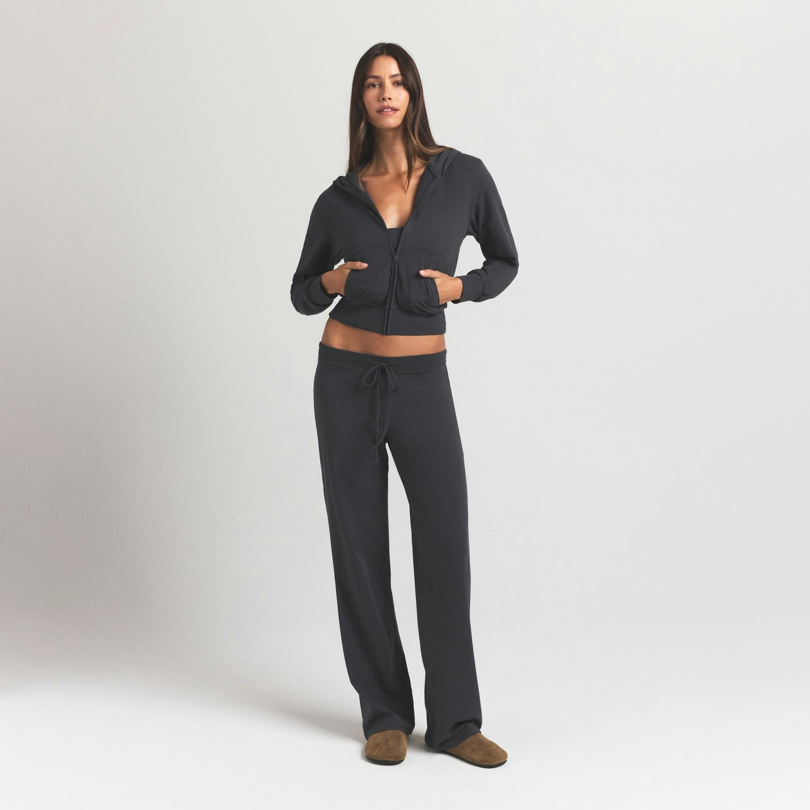 COTTON JERSEY ZIP UP HOODIE | ASH | SKIMS