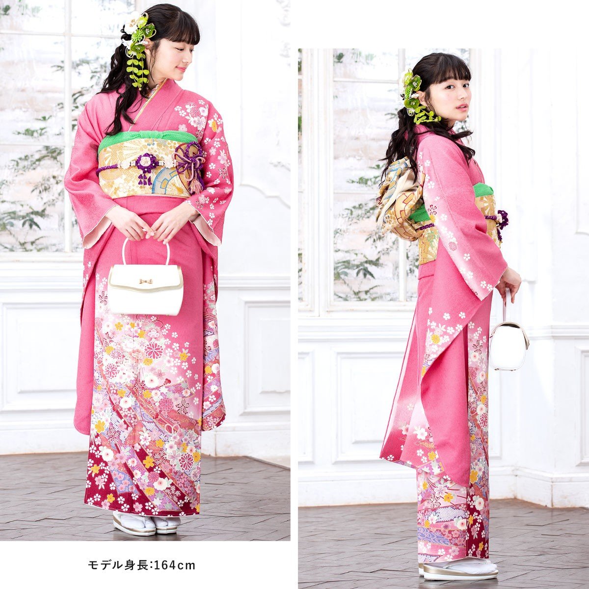 振袖セット 販売 ピンク 金色 ラメ 桜 菊 熨斗 金通し 絵羽柄 正絹