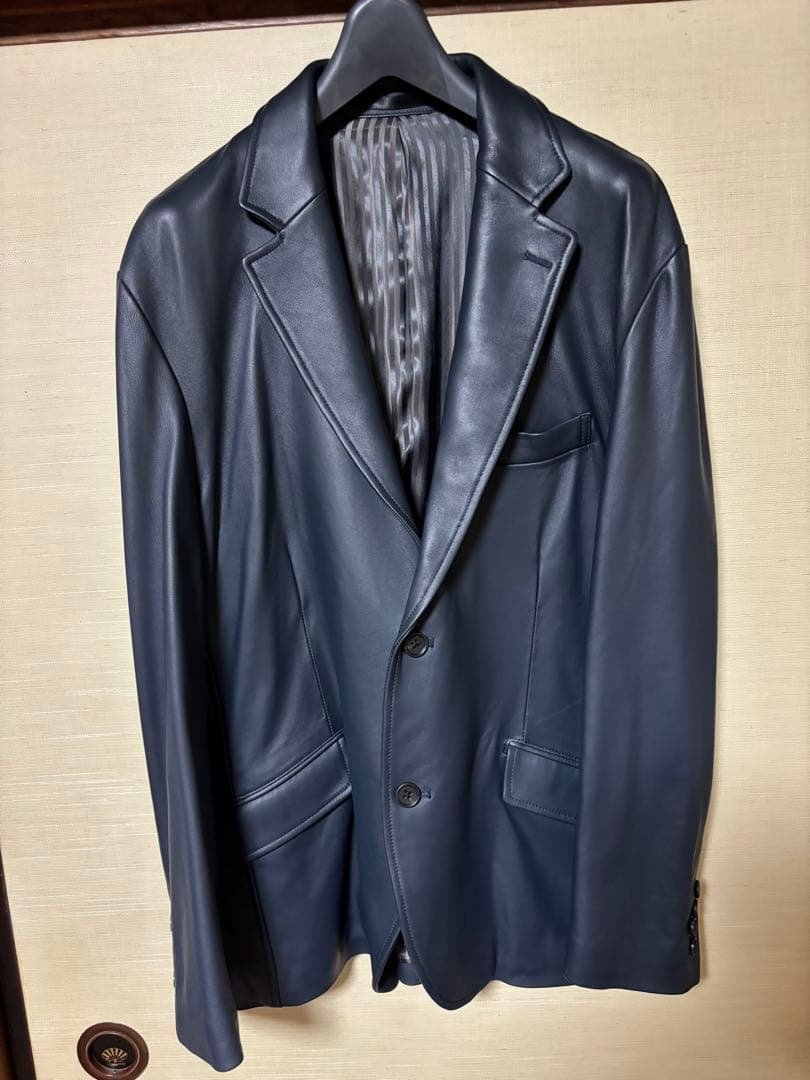men's bigiネイビー レザー テーラードジャケット メンズビギ MEN'S BIGI シープレザーテーラードジャケット （ネイビー