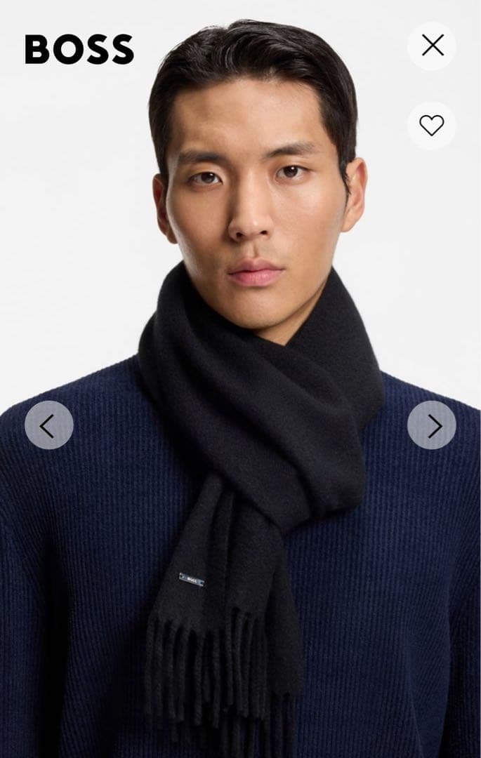 BOSS イタリア製マフラー ウール ロゴパッチ BOSS - イタリア製マフラー ウール ロゴパッチ - ダークグレー