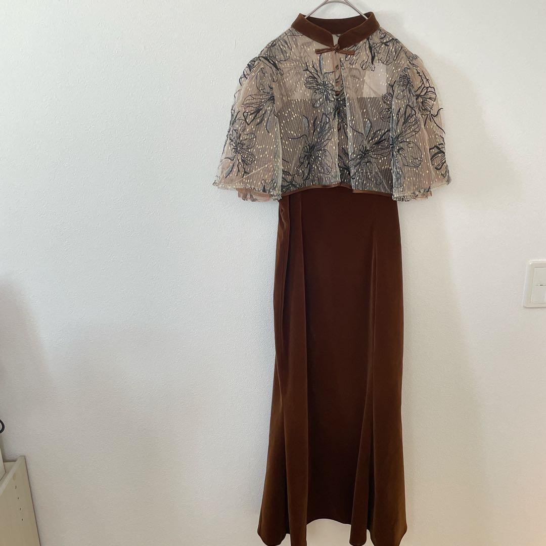 Leja 配色パイピング花柄刺繍ボレロ付きベロアマーメイドキャミ